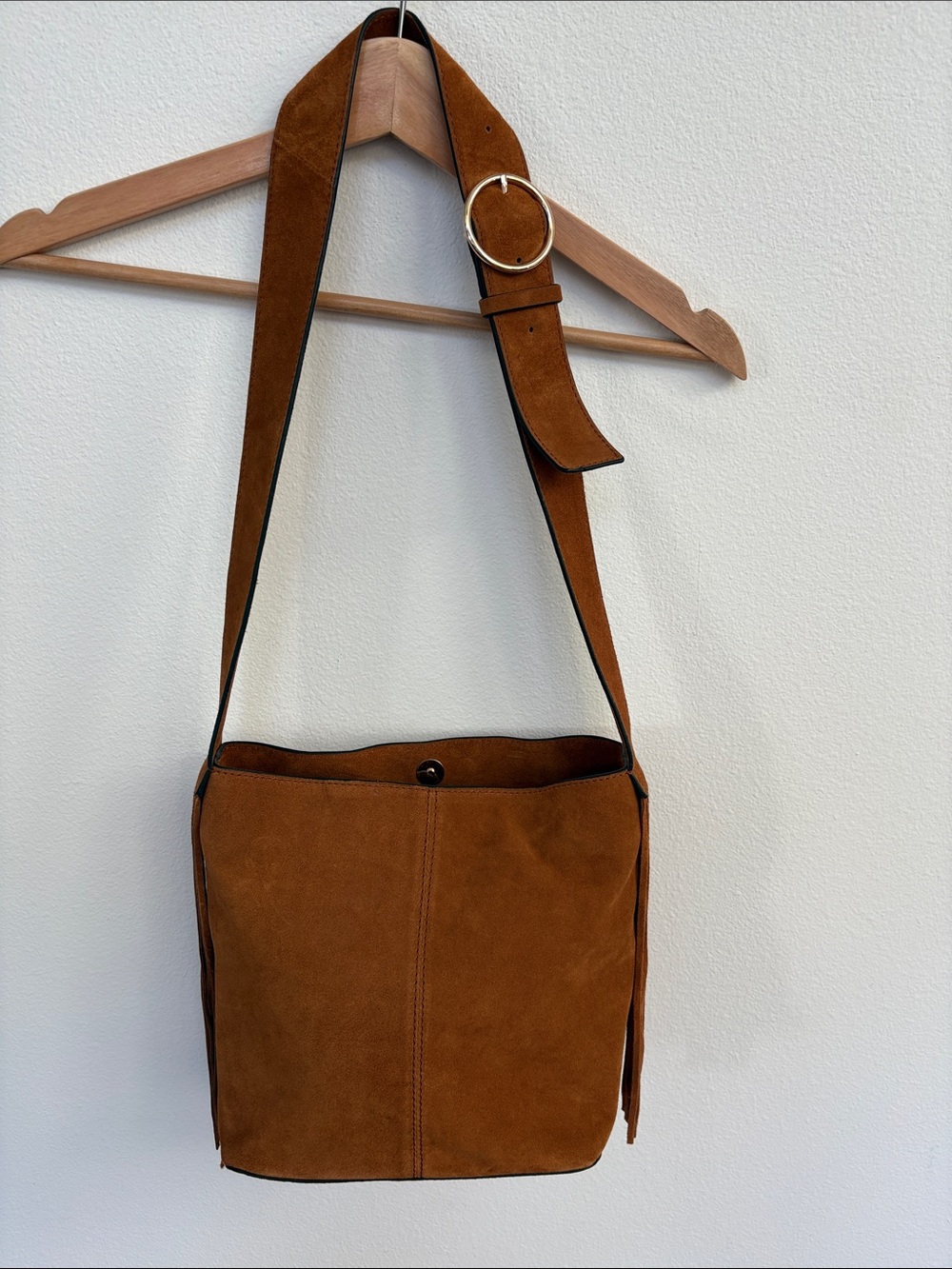 Zara Suede Fringe Shoulder Bag in Tan
